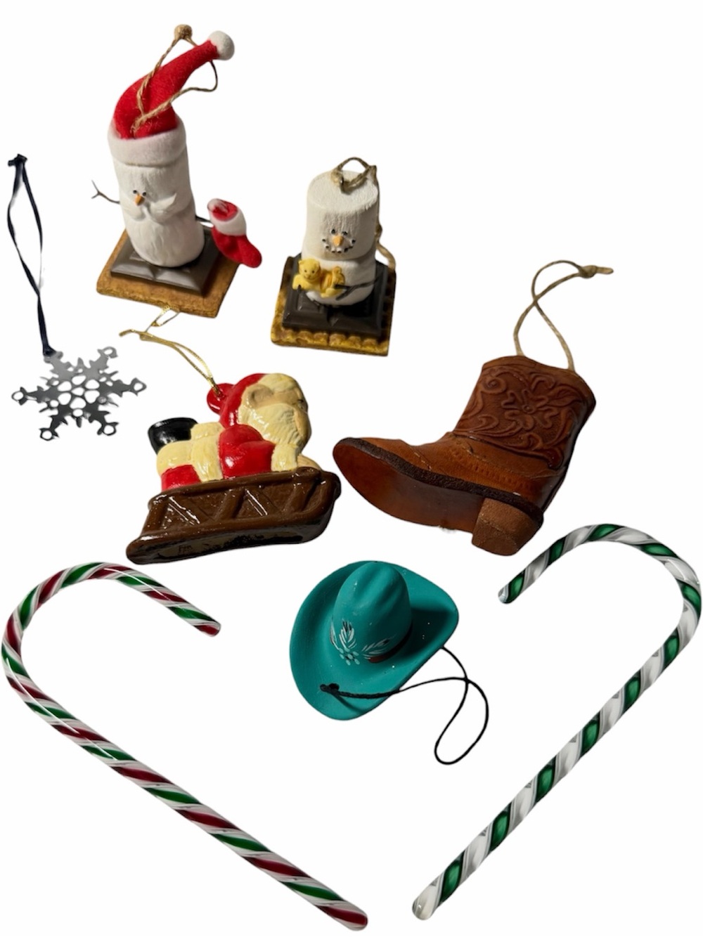 Vintage Lot of 8 Christmas Ornaments Set Red Gold Blue Silver Holiday Decor